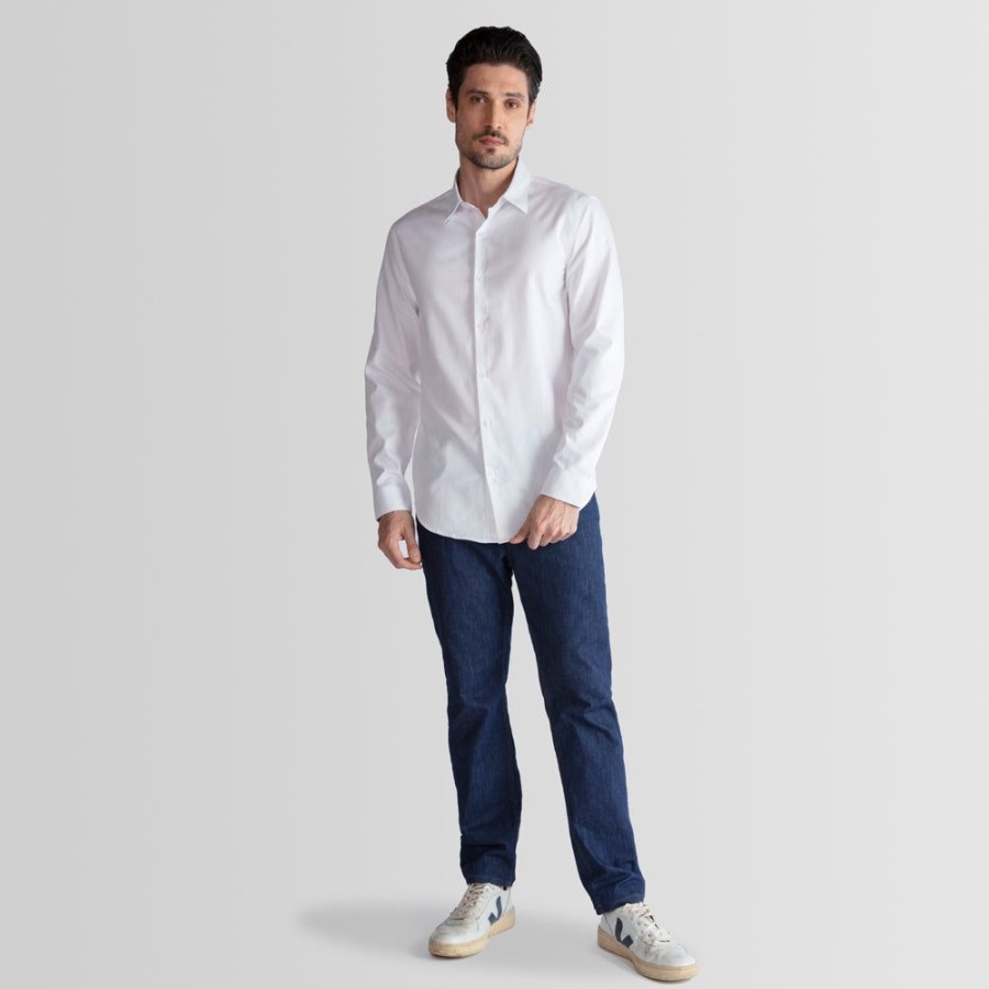 Masculino Basico.com Manga Longa | Camisa Algodao Oxford Masculina - Branco