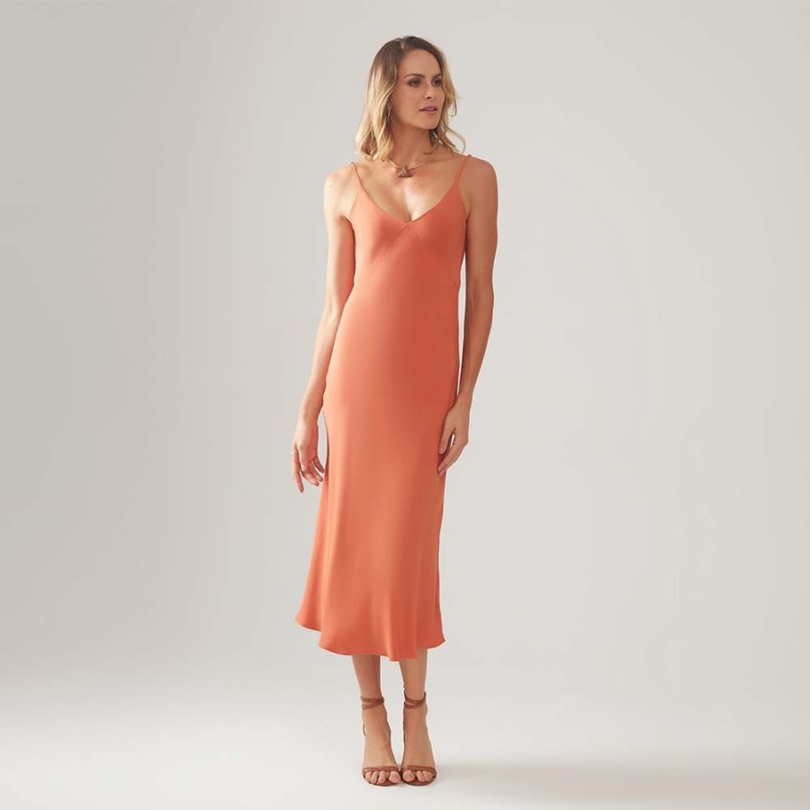 Feminino Basico.com Vestidos | Vestido Slip Recortes - Laranja