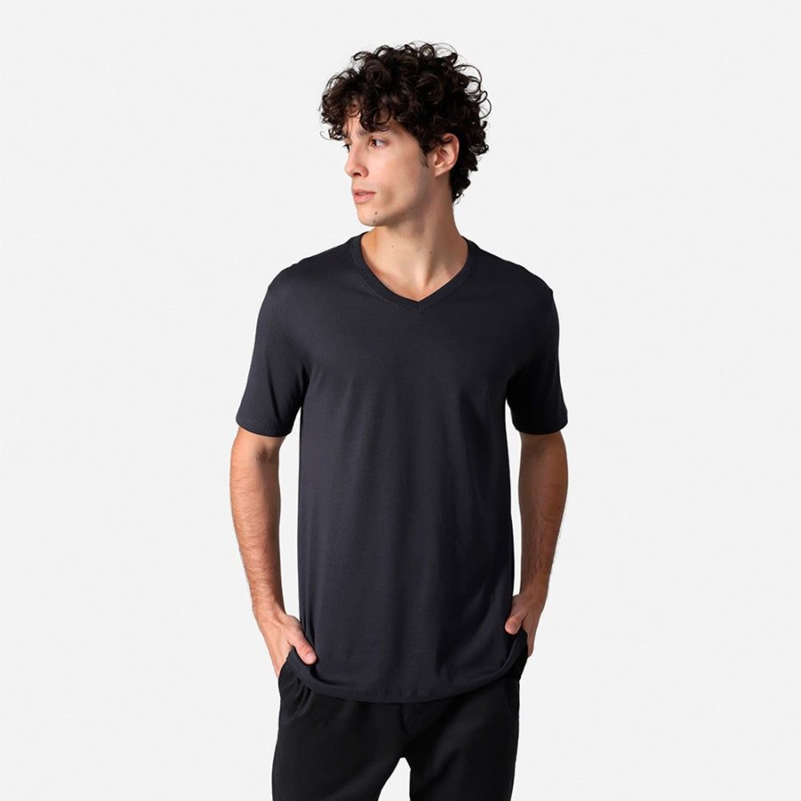 Masculino Basico.com Manga Curta | Camiseta Algodao Pima Gola V Masculina | Life T-Shirt - Cinza Escuro