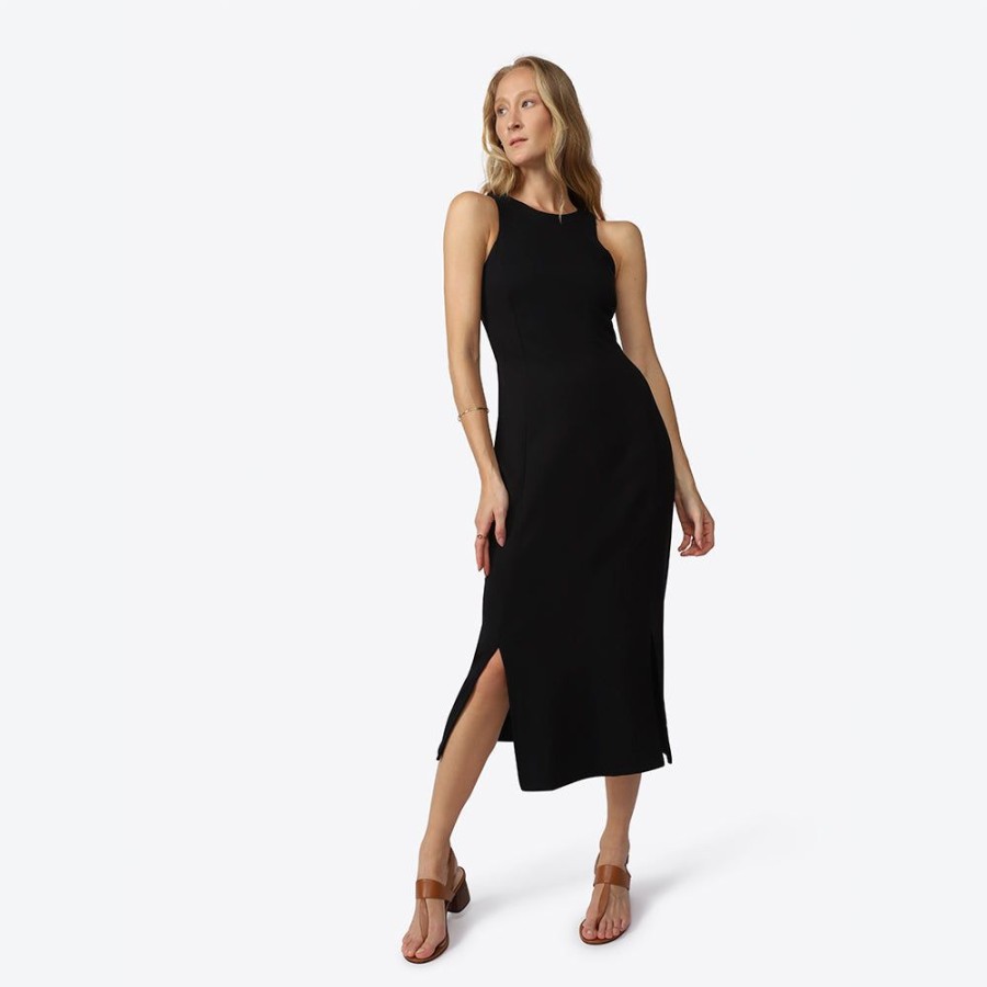 Feminino Basico.com Vestidos | Vestido Midi Malha Estruturada Nadador - Preto