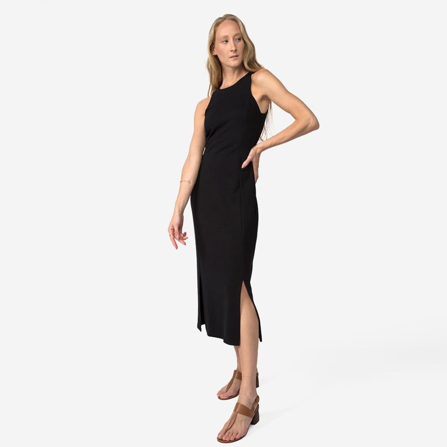 Feminino Basico.com Vestidos | Vestido Midi Malha Estruturada Nadador - Preto