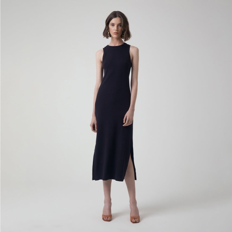 Feminino Basico.com Vestidos | Vestido Midi Em Ribana - Preto