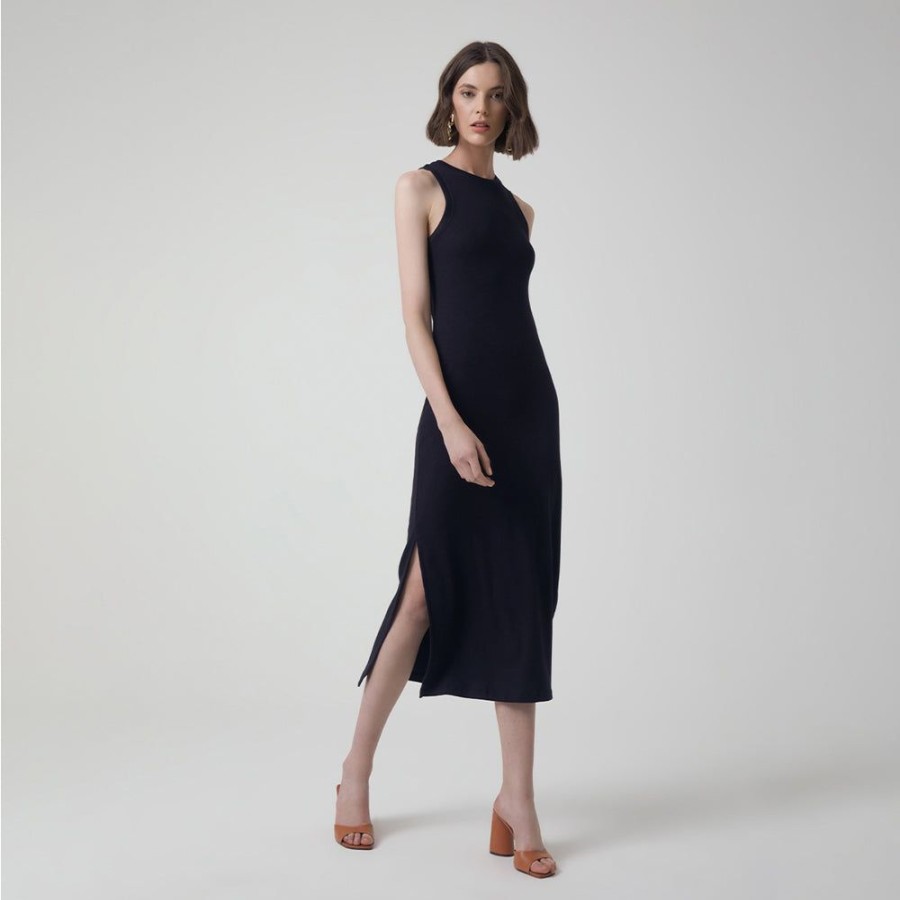 Feminino Basico.com Vestidos | Vestido Midi Em Ribana - Preto