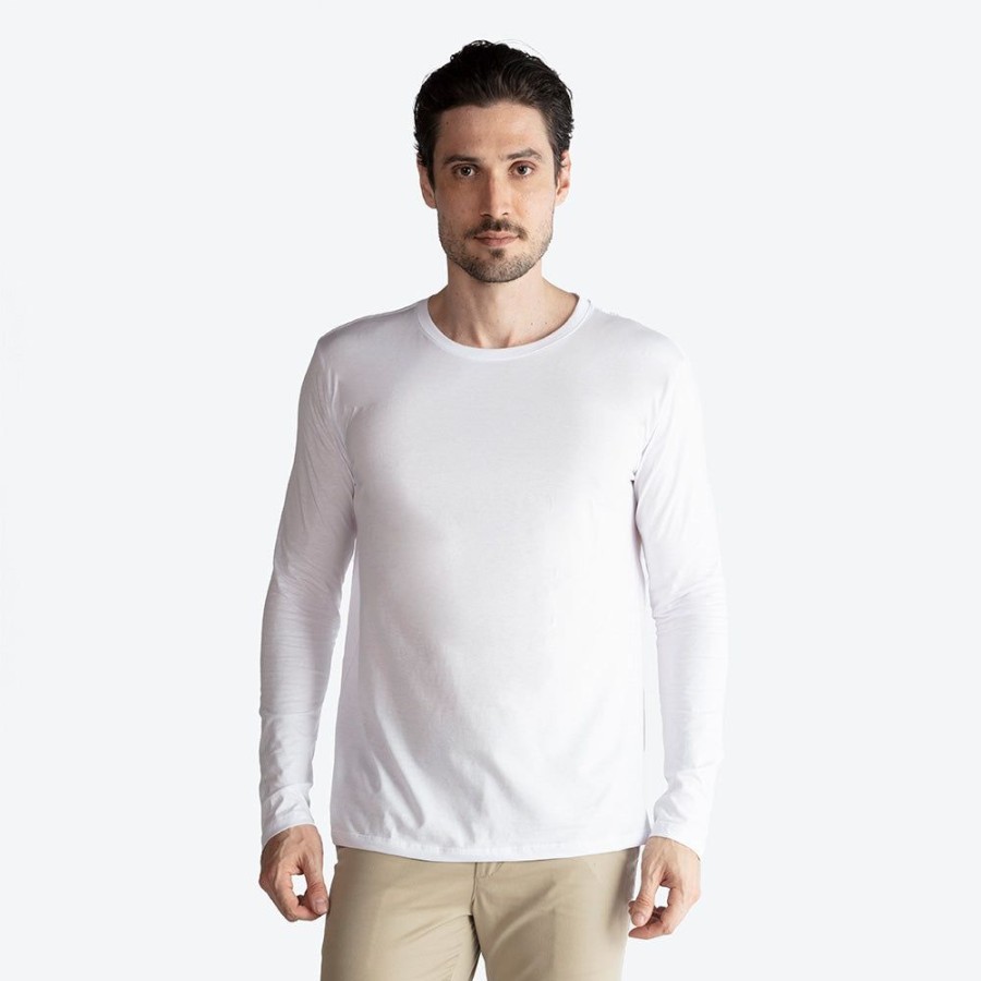 Masculino Basico.com Manga Longa | Camiseta Algodao Ultraleve Manga Longa Masculina - Branco