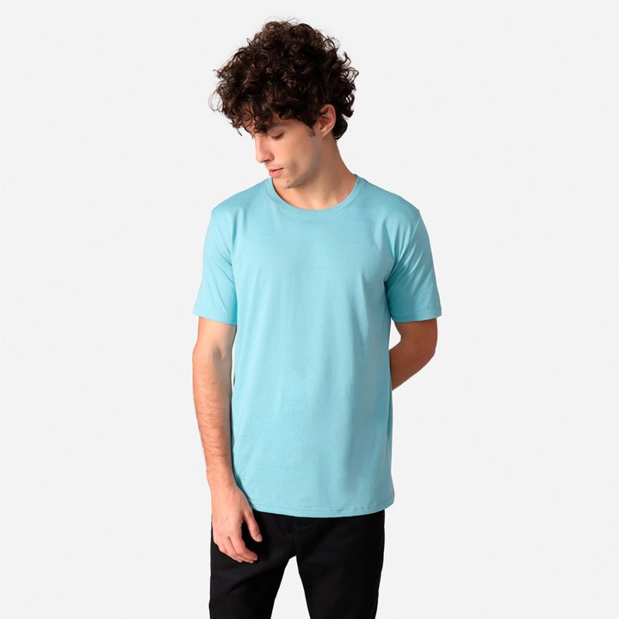 Masculino Basico.com Manga Curta | Camiseta Algodao Pima Masculina | Life T-Shirt - Azul Turquesa