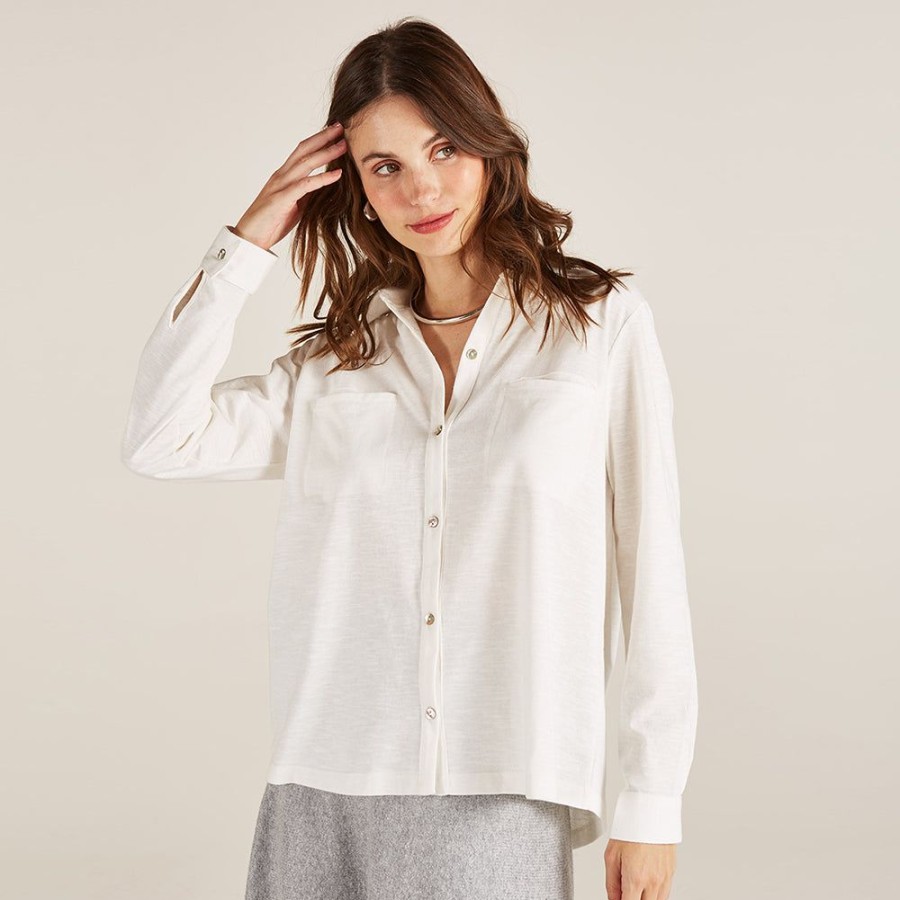 Feminino Yogini Manga Longa | Camisa Off White Algodao Flame Isolda - Off White