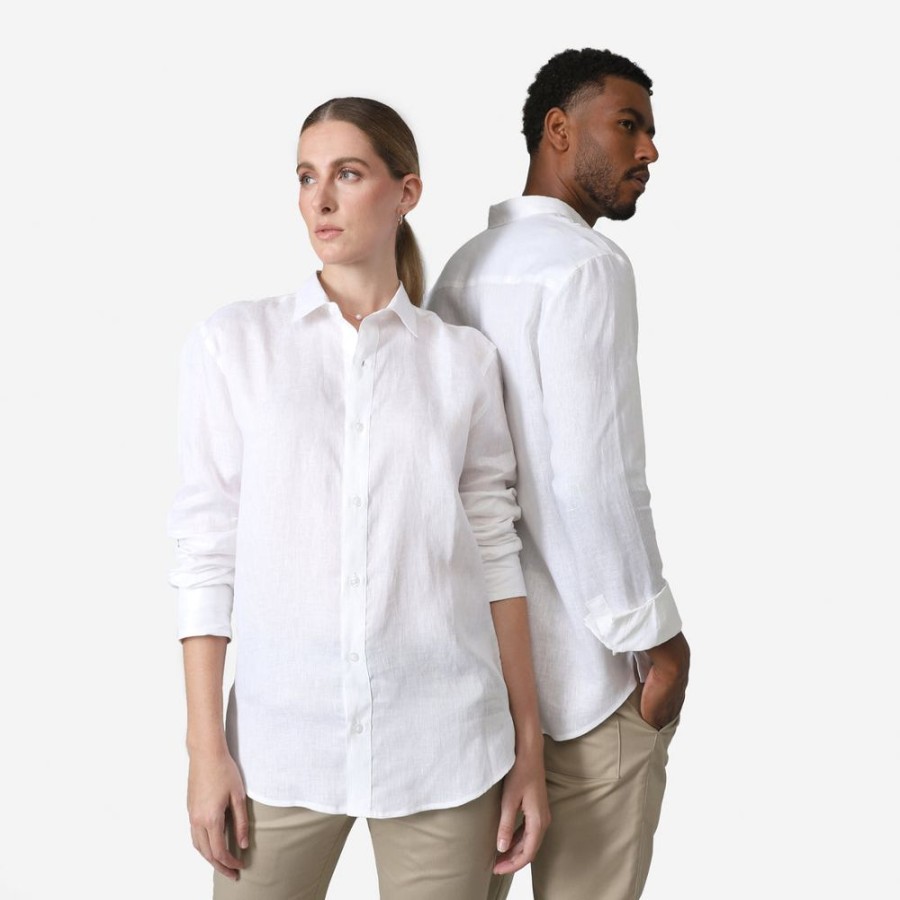 Feminino Basico.com Manga Longa | Camisa Linho Manga Longa Unissex - Off White