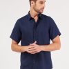 Masculino Kour Manga Curta | Camisa Linho Manga Curta - Marinho