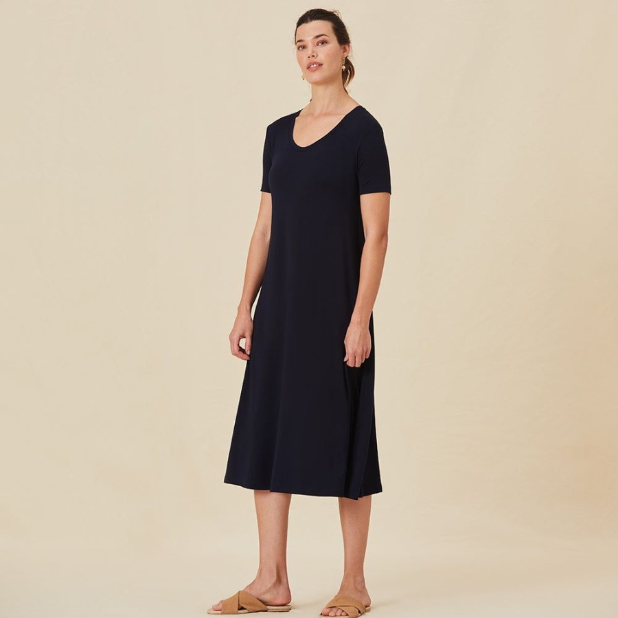 Feminino Yogini Vestidos | Vestido Evase Preto Malha Bambu - Preto