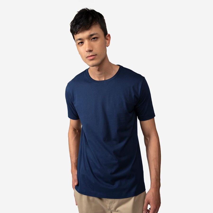 Masculino Basico.com Manga Curta | Camiseta Algodao Pima Masculina | Life T-Shirt - Azul Marinho