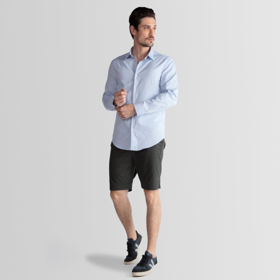 Masculino Basico.com Manga Longa | Camisa Algodao Oxford Masculina - Azul