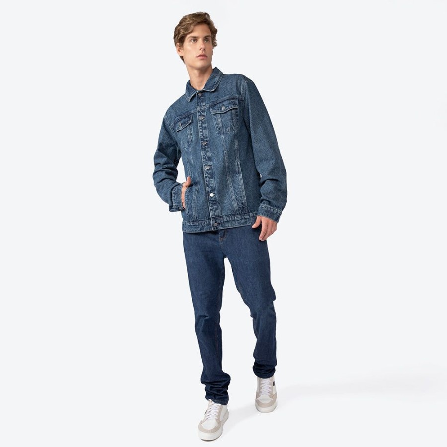 Masculino Basico.com Jaquetas | Jaqueta Jeans Masculina - Azul Jeans Medio