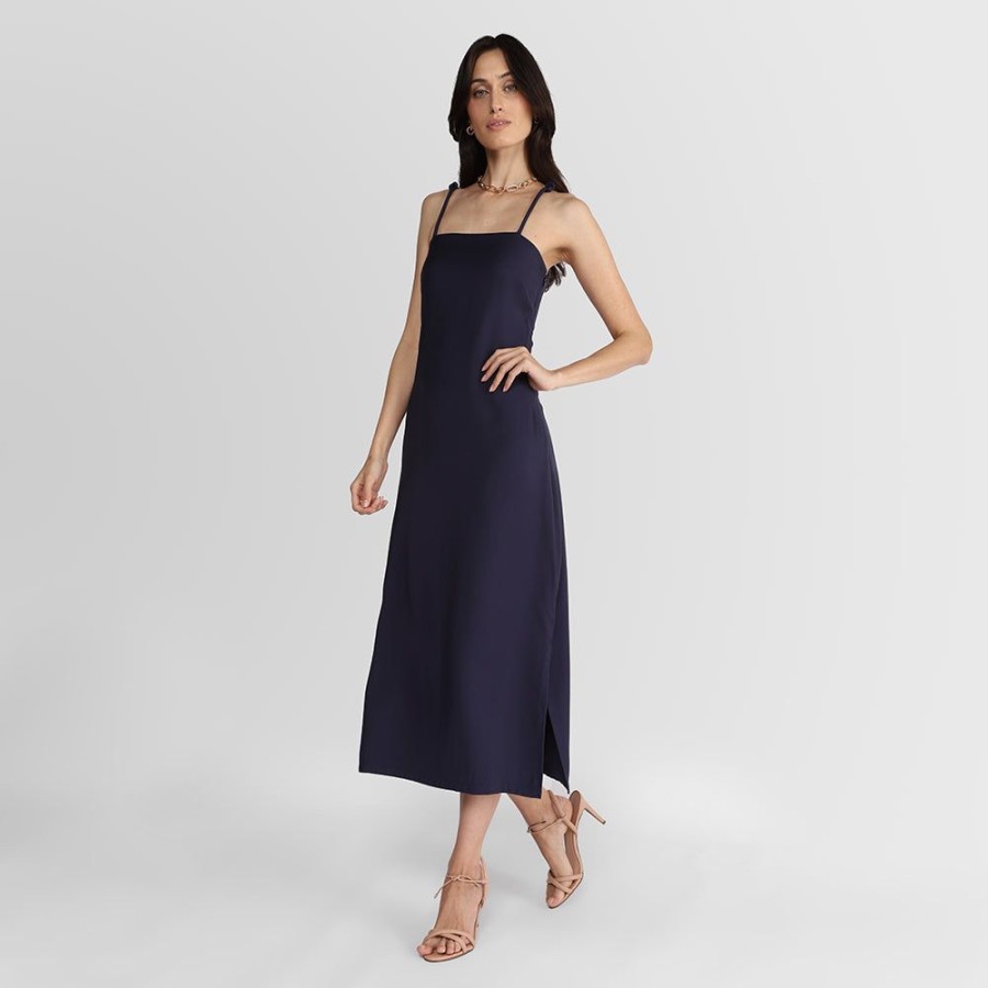 Feminino Basico.com Vestidos | Vestido Midi Alcas No - Azul Marinho