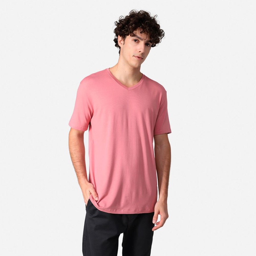 Masculino Basico.com Manga Curta | Travel T-Shirt Modal V Masculina - Rose