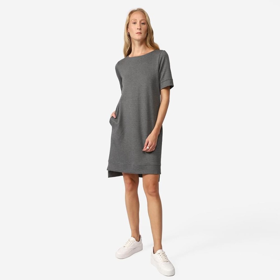 Feminino Basico.com Vestidos | Vestido Curto Malha Estruturada T-Shirt - Mescla Escuro