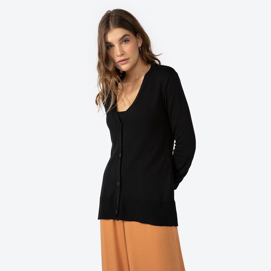 Feminino Basico.com Cardigans | Cardigan Tricot Viscose Feminino - Preto