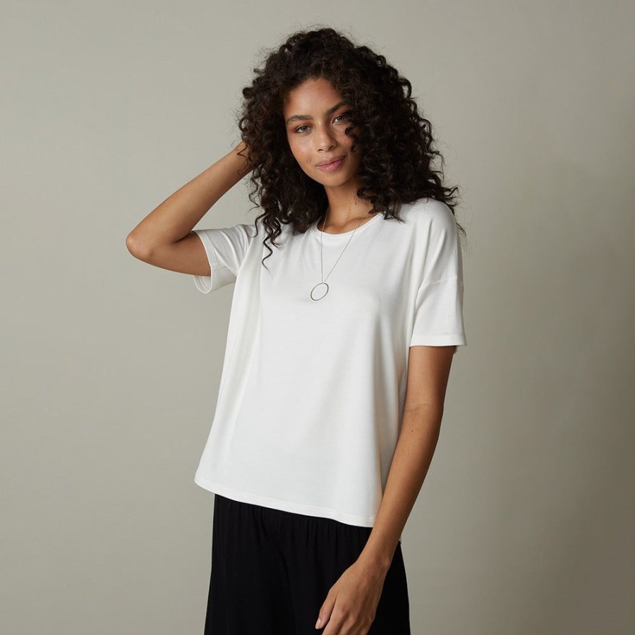 Feminino Yogini Manga Curta | Blusa Moletom Bambu - Off White