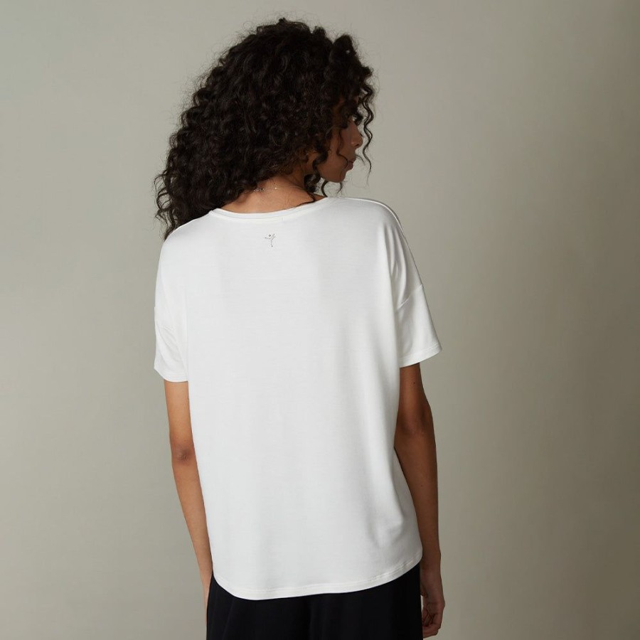 Feminino Yogini Manga Curta | Blusa Moletom Bambu - Off White