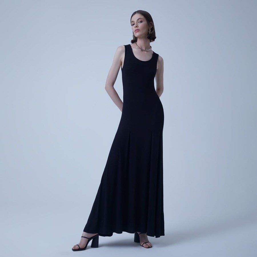 Feminino Basico.com Vestidos | Vestido Longo Viscose Evase - Preto