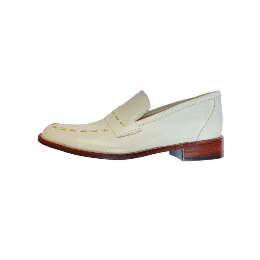 Feminino Batik Sapatos | Mocassim Pesponto Off-White - Branco