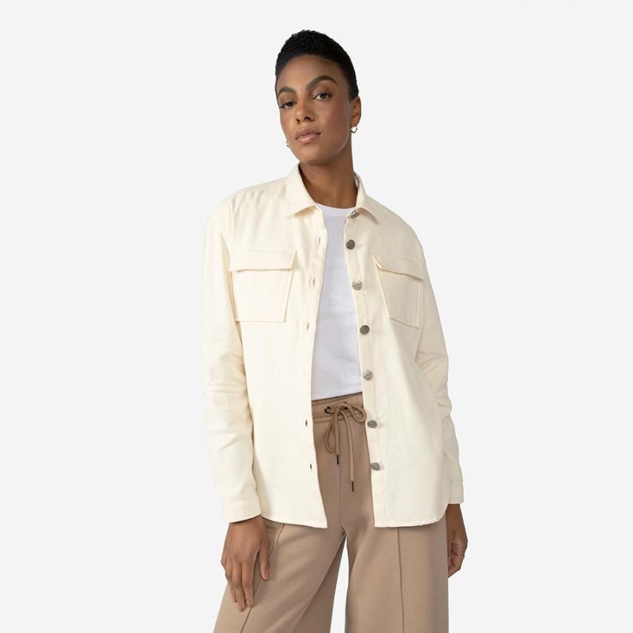 Feminino Basico.com Jaqueta | Jaqueta Sarja Flanelada Feminina - Creme