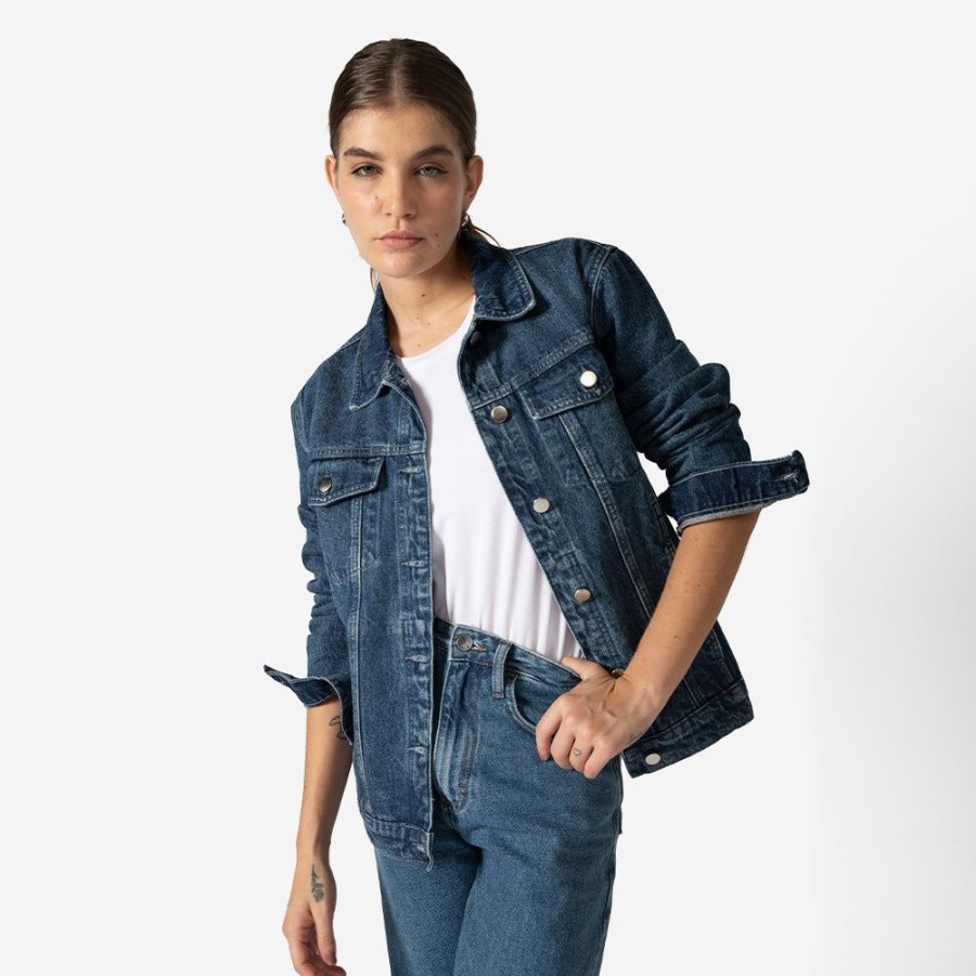 Feminino Basico.com Jaqueta | Jaqueta Jeans Feminina - Azul Jeans Medio