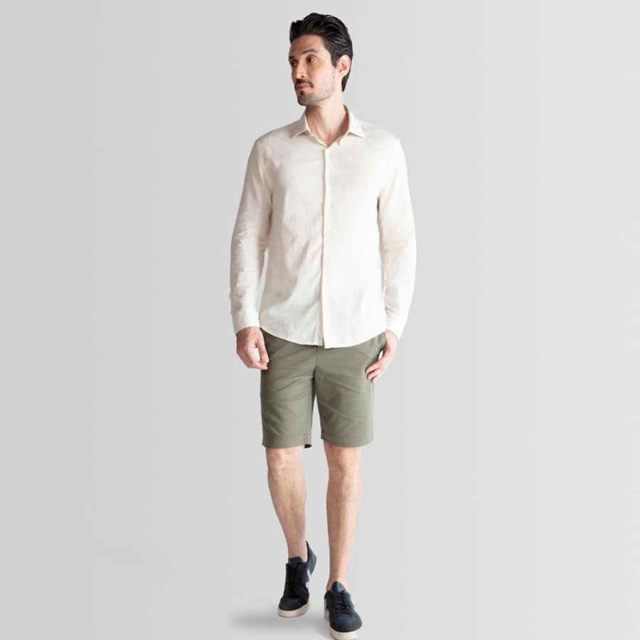 Masculino Basico.com Manga Longa | Camisa Linho Com Modal Masculina - Off White