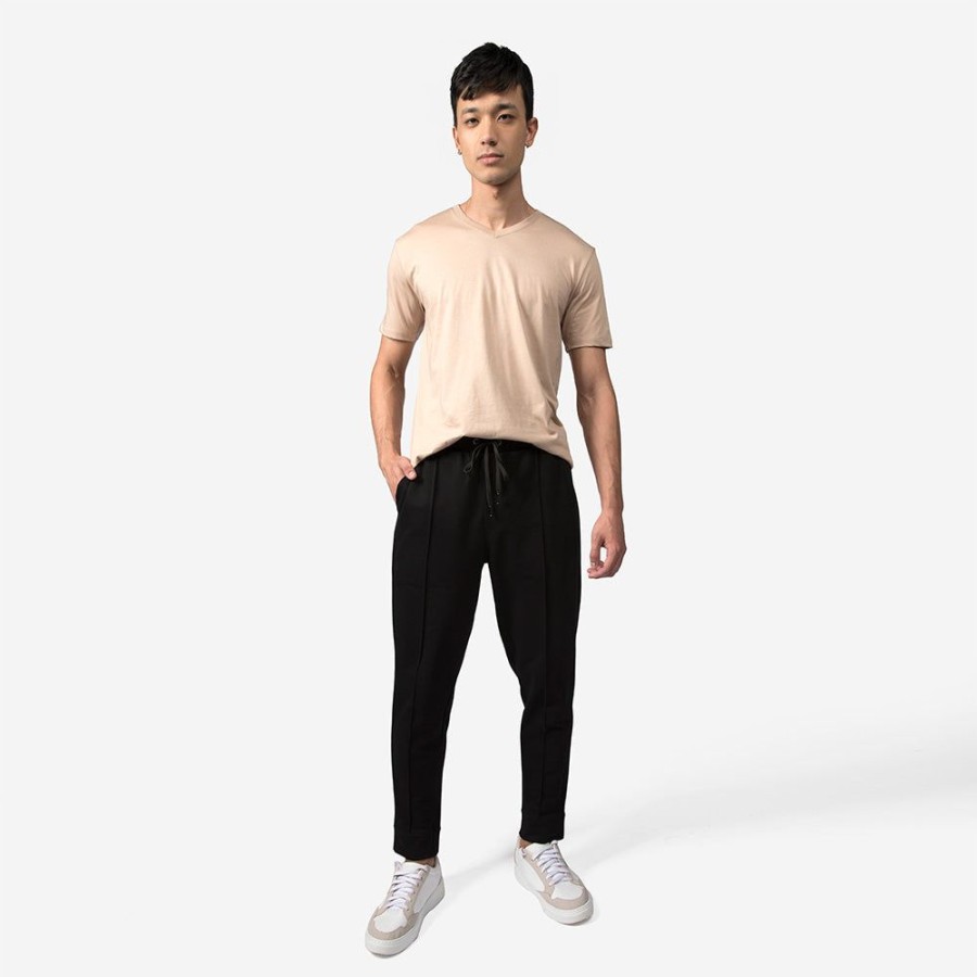 Masculino Basico.com Moletom | Calca Jogger Moletom Leve Friso Masculina - Preto