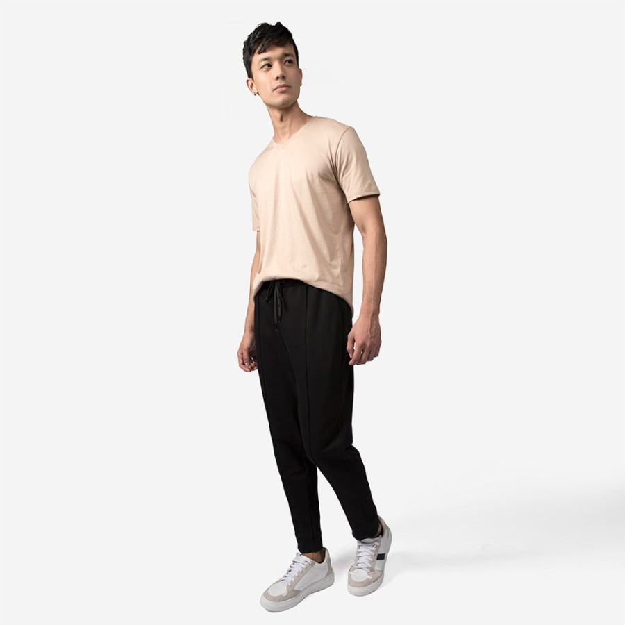 Masculino Basico.com Moletom | Calca Jogger Moletom Leve Friso Masculina - Preto