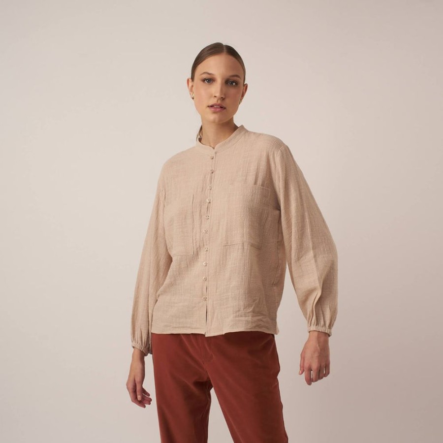 Feminino Acolá Manga Longa | Camisa Aurora Aveia - Off White