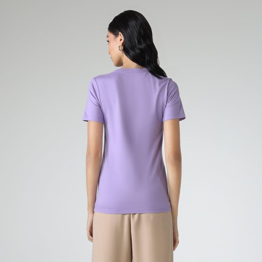 Feminino Basico.com Manga Curta | Camiseta Premium Feminina | Everyday T-Shirt - Lilas