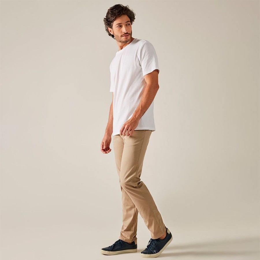 Masculino Basico.com Cos Flexivel | Calca Algodao Egipcio Cos Flexivel Masculina - Khaki